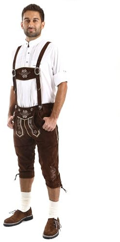 Almbock Trachtenlederhose Knielang - Lederhose braun Herren aus feinem und geschmeidigem Veloursleder - Österreich Lederhose - Trachtenlederhose 54