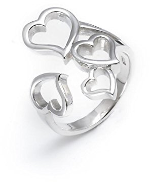 Silverly Wickelring aus Sterlingsilber mit Vier Offenen Herzen für Damen | Romantischer Statement-Ring aus 925er Silber mit Liebesherz | Lustiger Y2K-Schmuck | Weit Geöffnete Frontringe