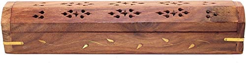 Bramble & Jones Caja de Almacenamiento de Madera Maciza de Incienso de Madera con recogedor de Cenizas y Quemador de Cono Integrado, marrón, 33,8 x 7,2 x 7,2 cm