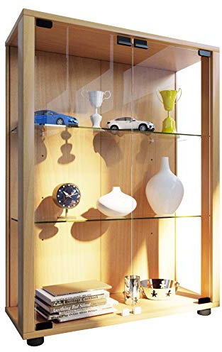 VCM,911993,Sammelvitrine AA8Standvitrine GlasvitrineGlasregal Vitrine GlasSchaukasten ohne Beleuchtung Buche Sintalo, 80 x 60 x 25 cm