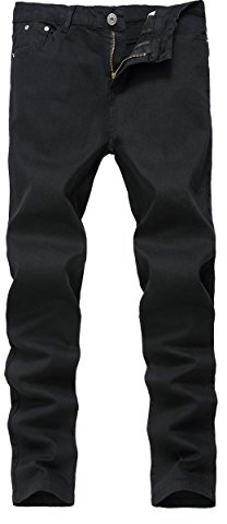 Mens Black Skinny Slim Fit Stretch Straight Leg Fashion Jeans Pants, Black, 32W