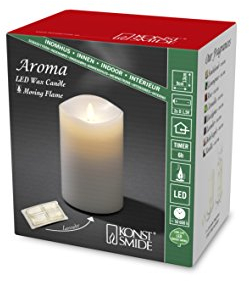 Konstsmide 1860-100 LED Duftkerze, weiß, flackernd, mit Lavendel-Duftpad / für Innen (IP20) / Maße: Ø 9 cm, Höhe: 13 cm / 6h Timer / 1 warm weiße Diode / Batteriebetrieben: 2 x D 1.5V (exkl.)