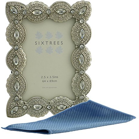 Sixtrees Antique Vintage and Shabby Chic Style Silver Metal Photo Frames with Pearls and Crystals in 10 Styles for 3.5 x 2.5 Inch (64 x 89 mm) Photos 3.5 x 2.5 Cecilia