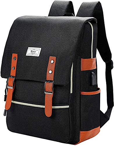 Ronyes College Bag Fits up to 15.6’’ Laptop Casual Rucksack Waterproof School Backpack Daypacks with USB Unisex(Black)