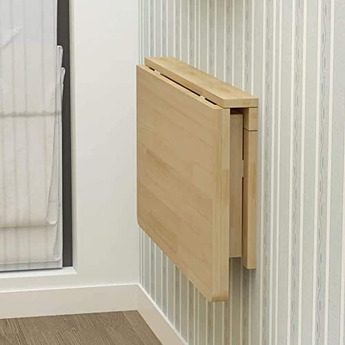 Table Pliante Murale, Petit Bureau Flottant Peu Encombrant, Bureau D'Ordinateur Pliant en Bois Massif, Table Murale à Abattant pour Salle à Manger, éTude, Cuisine, DîNer, Blanchisserie, Bar, Etc