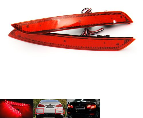 2 x rote Linse, Heckstoßstangen-Reflektor, LED, Nebel-/Rücklicht, Bremslicht, DRL für 2010–2013 F10 5er-Serie vor LCI