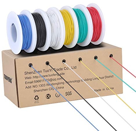 TUOFENG Set de cables electrónicos de calibre 30 AWG, cable de silicona flexible de 0,05 mm², bobinas de 20 m, alambre de cobre estañado de 60 V