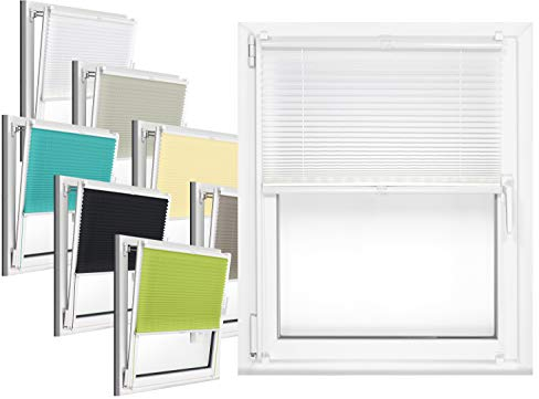npluseins Plissee - vormontiert und mit Klemmfixierung am Fensterahmen - kinderleichte 3-Step Montage, ca. 35 x 130 cm, weiß