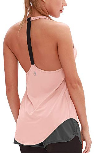 icyzone Damen Fitness Sport Tank Top Ärmelloses Sport Oberteil Yoga Gym Shirt (L, Pale Blush)