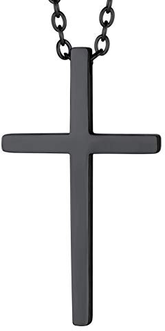 PROSTEEL lateinilsche Kreuz Kette für Männer Frauen schwarz Edelstahl klassischer Anhänger mit 50+5cm Rolokette religiöse Cross Pendant Necklace Schmuck Accessoire für Christen