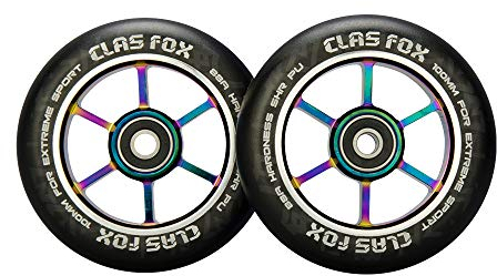 CLAS FOX Pro Stunt Scooter Rollen Roller Räder Wheels 100mm Ein Paar mit ABEC-9 Kugellager CNC Metallkern Graviti (2 stücke) (schwarz-Regenbogen)