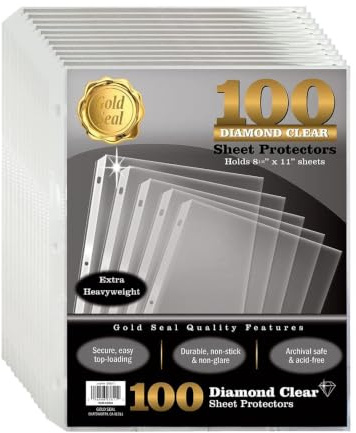 GOLD SEAL 100 Count Diamond Clear Extra Heavyweight Sheet Protectors, 4 mils Strong,8.5 x 11, Top Load, 100 Pack