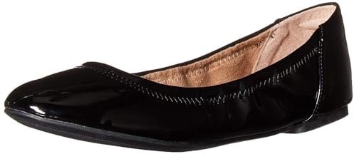 Amazon Essentials Damen Ballerinas Belice Zum Hineinschlüpfen, Schwarz Lackleder, 42 EU Weit