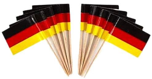 JAVD CYPS 100 Stück Deutschland-Flagge mit deutschen Zahnstocherflaggen, kleine Mini-Sticks, Cupcake-Aufsätze, Deutschland-Flaggen, Landstocher, Party-Dekoration, Feier, Cocktail, Bar, Kuchenflaggen