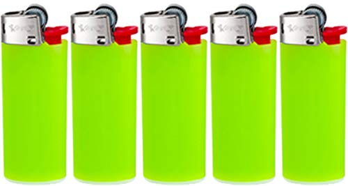 BIC Mini Feuerzeuge Reibrad Lighter Neutral Flints Zündstein J25 5 Stück + Keyring Flaschenöffner All u need (Apfelgrün)