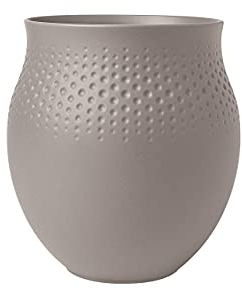 Villeroy & Boch - Manufacture Collier taupe, kleine Vase Carré, 15 cm, Premium Porzellan, Taupe