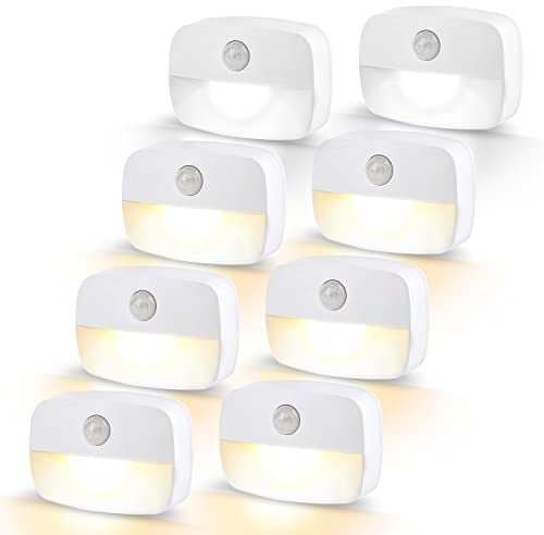 AmmToo 8 Pezzi Luce Notturna Con Sensore Crepuscolare e Movimento, Batteria Inclusa - Per Emergenza, Camerette, Armadio, Soggiorno, Corridoio, Bagno