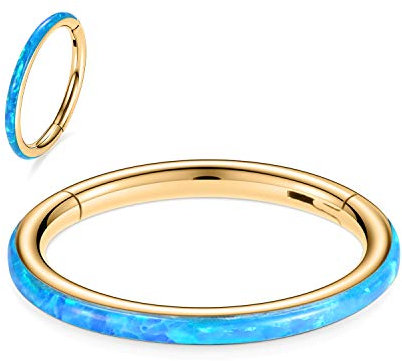 hengkaixuan 20G Conch Hoop Ring Septum Schmuck Nahtloser Clicker Ring Daith Ohrringe Gold Chirurgischer Stahl Turm Tragus Conch Piercing Schmuck Kleiner Hoop Ohrring Nasenring Gold 8mm Blau Opal