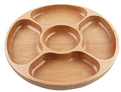 FYBlossom 5 Grilles ?Assiette Collation, Plateau Apéritif, Assiettes en Bois Naturel, Plateau De Fruits en Bois pour Stocker des Noix, des Bonbons, des Fruits Secs Ou d'autres Collations