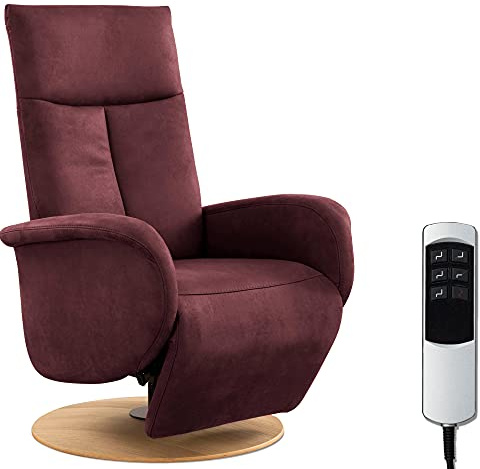 CAVADORE TV Fernsehsessel mit elektrisch verstellbarer Relaxfunktion / 2 E-Motoren / 75 x 112 x 82 / Lederoptik, Weinrot TV-Juba Wildlederoptik Bordeaux