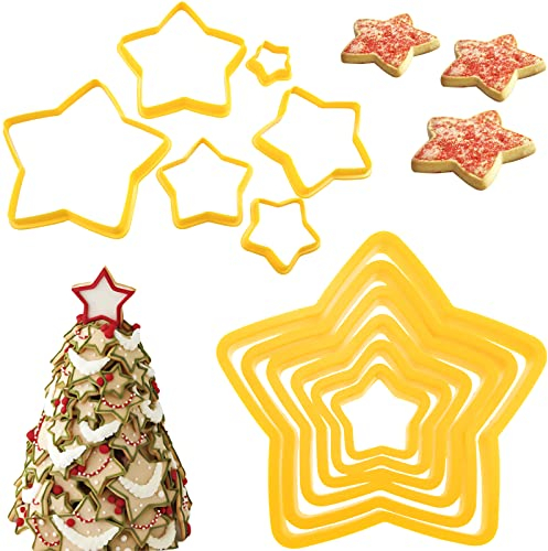 12 Pcs Christmas Star Cookie Tree Cutter Set Star Cookie Cutters Xmas Decoration Fondant Donut Cookie Cutters kit for Christmas Tree Gift Cookie Tower