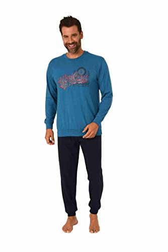 Herren Pyjama Schlafanzug Langarm mit Bündchen in eleganter Optik - 212 101 10 904, Farbe:blau, Größe:58