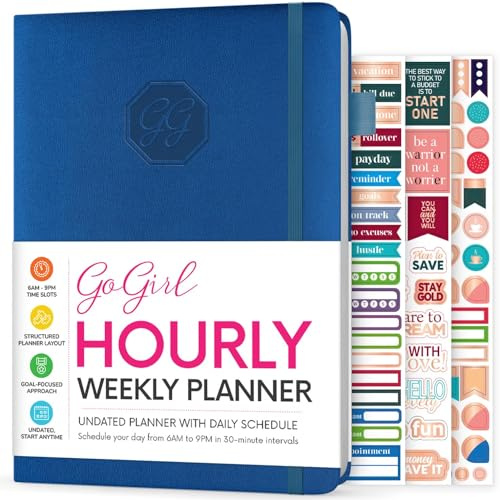 GoGirl Wochenplaner, Stundenplaner für Arbeit und Leben mit Zeitschlitzen, vertikaler Agenda-Organizer für die tägliche Produktivität, A5 (Mystisches Blau)