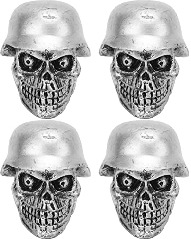 4 Stück/Set Reifenventilkappen, KIMISS Totenkopf-Reifenventilkappen mit Gummiring, Universell für Autos, Fahrräder, SUVs, Lastwagen, Fahrräder, Motorräder (ABS + Kupfer)(Silber)