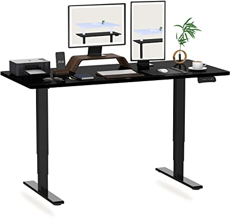 FLEXISPOT Höhenverstellbarer Schreibtisch Elektrisch,3-Fach Teleskop&Dual-Motor,Belastbarkeit 160 KG,Bürotisch mit Memory-Funktion&Anti-Kollisionssystem(180 x 80 cm Schwarz, Gestell Schwarz)