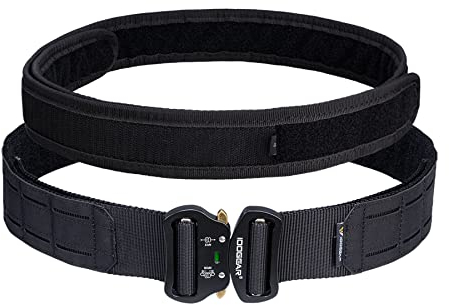 IDOGEAR 2 Cinturón Táctico MOLLE con Cinturón Interior de 1.75 Cinturón de Combate Cinturones Resistentes Hebilla Metálica Estilo Corte Láser (Medium (86-96 cm), Black)
