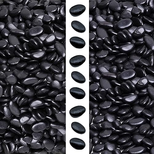 gemshan 2lb Black Pebbles for Plants Polished Stone Bulk 7mm-9mm River Rocks for Aquarium Vase Plant Decoration