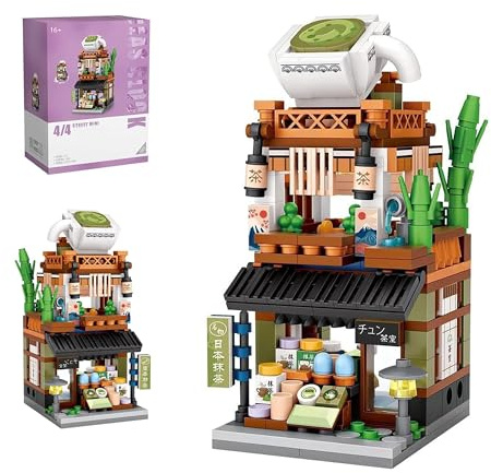 Pasyru Modular House Building Set, Matcha Shop Model Set, 379 Pcs Japanese Street View Series Model Building Kit, Construction Toy Sets for Teens and Adults