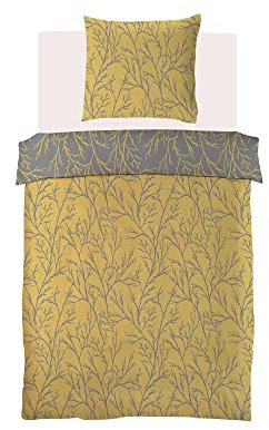 Brielle Mako Satin Bettwäsche Set - Wendebettwäsche - 100% Baumwolle/Fadenzahl 220 - seidig weich, luxuriös, mit Reißverschluss - Gelb-Grau - 2-teilig - Deckenbezug 140x220cm, Kissenbezug 60x70cm