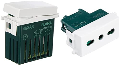 Vimar 14592 Plana Deviatore connesso VIEW Wireless con uscita a rel & egrave;, per lampade & 0R14203 Plana Bpresa con protezione Sicury 2P+T 16A standard italiano tipo P17/11, bianco