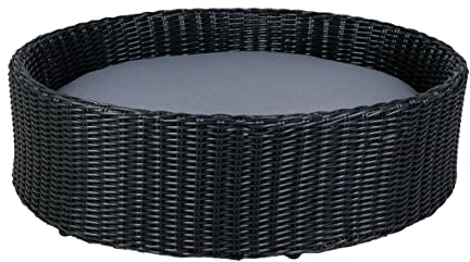 greemotion Hundebett aus schwarzem Polyrattan mit Kissen, ca. 85 x 25 x 75 cm