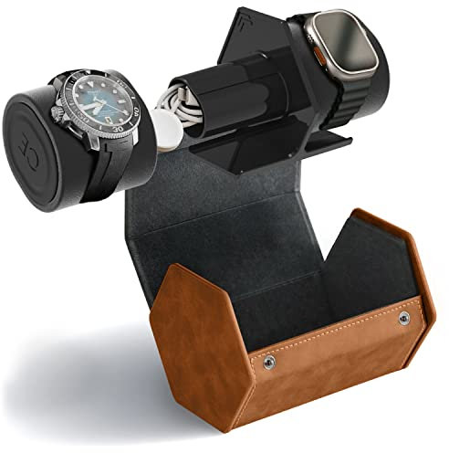 CASE ELEGANCE Schutzhülle für Uhrenrollen mit 2 Fächern – Premium-Uhren-Organizer mit veganem Leder – verstellbares Kissen für jede Uhr, abnehmbarer interner Aufbewahrungsständer (braun)