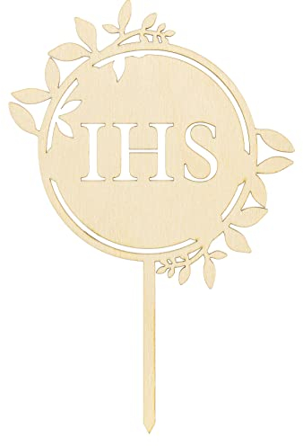 Holz Cake Topper Taufe Kommunion Konfirmation Kuchenstecker IHS Kuchendeko, 23cm, Made in EU