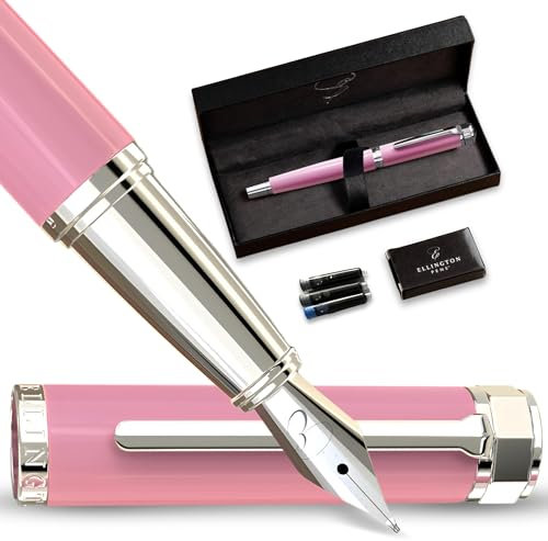 Ellington Pens Luxury Fountain Pen Set- Fountain Pens for Writing - Smooth Nib - Includes Refillable Ink Converter, 3 Ink Cartridges [2 Black & 1 Blue], Gift Box - Elegant Calligraphy