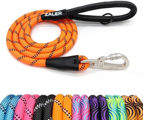 ZALER Rope Dog Leash, 4/5/6 Foot Reflective Dog Leashes with Carabiner, Heavy Duty Dog Lead for Large and Medium Dogs (4FT, Orange)