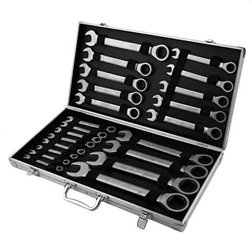 DDZcozy Ratschenschlüssel Satz 6-32mm Ringmaulschlüssel Set 22tlg Gabelschlüssel Ratschen-Schlüssel-Satz