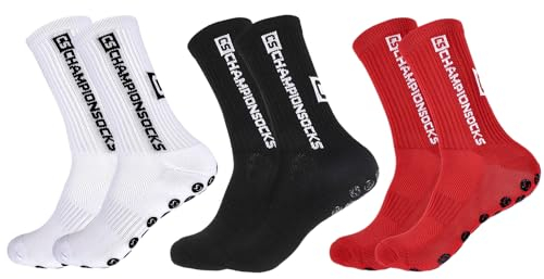 Opopark 3 Paare Fußballsocken für Herren Damen,39-46 Sportsocken Anti Rutsch Grip Fußball Socken Rutschfeste Sportsocken für Fussball Basketball Laufen(weiß+schwarz+rot)