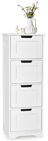 Multigot Bathroom Storage Cabinet, Freestanding Floor Organizer Unit with 3/4 Drawers, Wooden Storage Cupboard for Bathroom Living Room Entryway(White, 4-Drawer Cabinet with Rounded Corners)