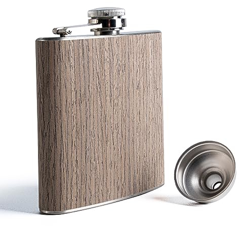 SPDYCESS Petaca de Madera 6oz Petaca de Acero Inoxidable con Embudo Botella de Whisky para Hombres Regalos de Viajes Escalada Senderismo Camping Esquí