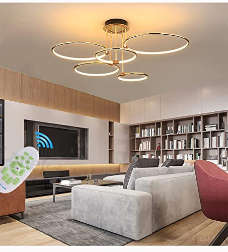Wohnzimmerlampe Deckenleuchte LED Pendelleuchte Dimmbar Gold Esszimmer Schlafzimmer Hängend Lampe Modern Rund Ring Design Deckenlampe für Wohnzimmer Esstisch Büro Küche Deko mit Fernbedienung Lampe