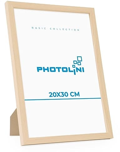 PHOTOLINI Bilderrahmen 20x30 Holz Natur aus MDF Poster-Bilderrahmen 30x20 cm, bruchsicheres Acrylglas, zum Aufhängen & Aufstellen, extra Zubehör - für Fotos & Poster