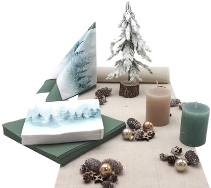 Tischdeko Weihnachten Deko Advent Salbei Mint Tannenbaum Servietten Streudeko Set