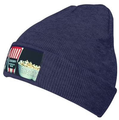 SSIMOO Film-Clapboard und Popcorn-Mütze, samtig, getuftet, dehnbar, krempellos, gestrickte Wollmütze, Filmschindeln und Popcorn, Einheitsgr��e