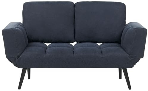 Beliani 2-Sitzer Schlafsofa Blau-Grau mit Stoffbezug verstellbaren Armlehnen Retro Brekke