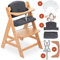 hauck Seggiolone Pappa Alpha Plus con Vassoio per Giochi in Legno, Cuscino - Seggiolone Evolutivo Legno dai 6 mesi - Naturale, Grigio Scuro