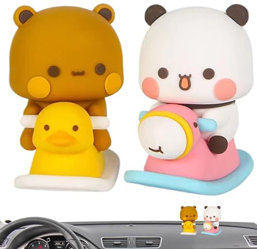 Bubu Dudu Wackelfigur,Wackelfigur Panda-Bär Kawaii Auto Deko Ornament,Bubu Dudu Kuscheltier Kawaii Dekoration,Niedliche Auto Armaturenbrett Dekorationen Bärenstatue Schreibtischdekoration,2 Pieces